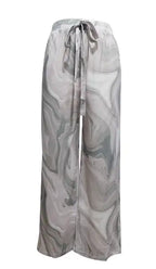 Ladies' Contrasting Printed Waist Strap Details, Loose Pleated Casual Style Wide Leg Pants - SJB-DIAMOND ELITES