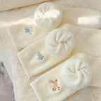 4pcs Cozy Fleece-Lined Women's Socks - Cute Animal Embroidery, Thick & Warm Mid-Calf Winter Home Socks