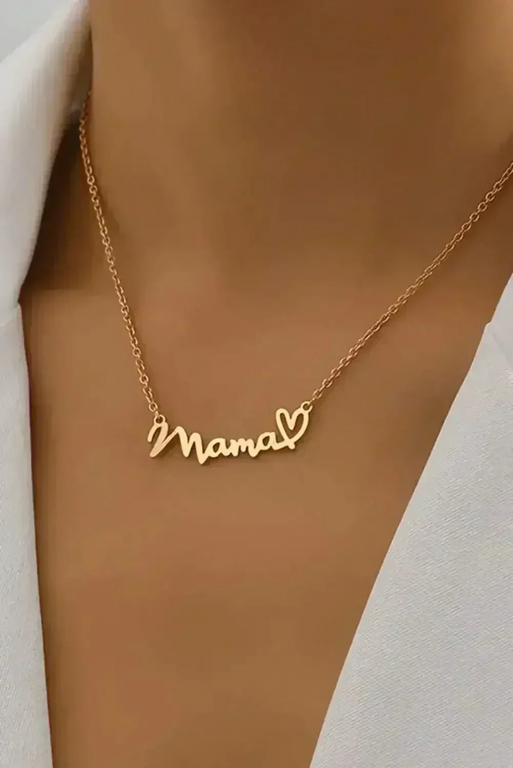 Gold Mama Necklace - Heart Pendant w/ Engraving - Adjustable Chain