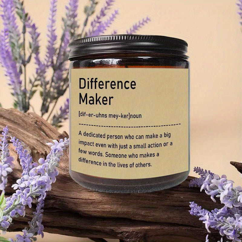 1pc, Lavender Scented Candle, "Difference Maker" Inspirational Quote, 33.81oz Glass Jar with Wick, Bee & Soy Wax, Perfect Gift for Women, Men, Best Friends, Teachers, Bosses, Leaders, Mentors, for Christmas, Thanksgiving, Bir Lootquake LLC