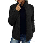 Fall Winter Warm Sweatshirt Stand Collar Solid Color Top Sweater Women's Casual Fashion Long Sleeve Zipper Bubble Velvet Coat Tops Pi-Mart