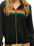 Full Size Striped Zip-Up Hoodie Plus Size THRIXINE