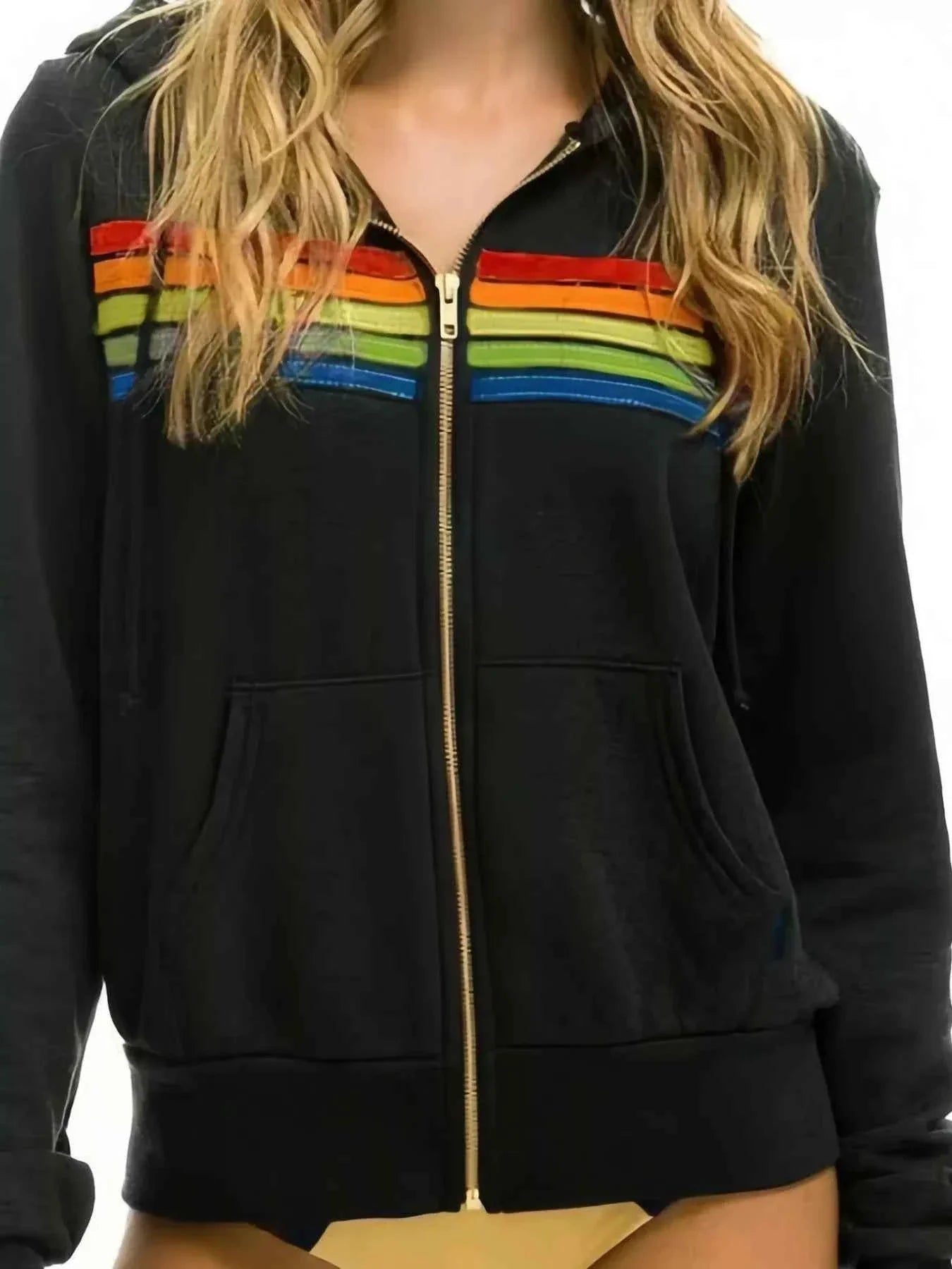 Full Size Striped Zip-Up Hoodie Plus Size THRIXINE