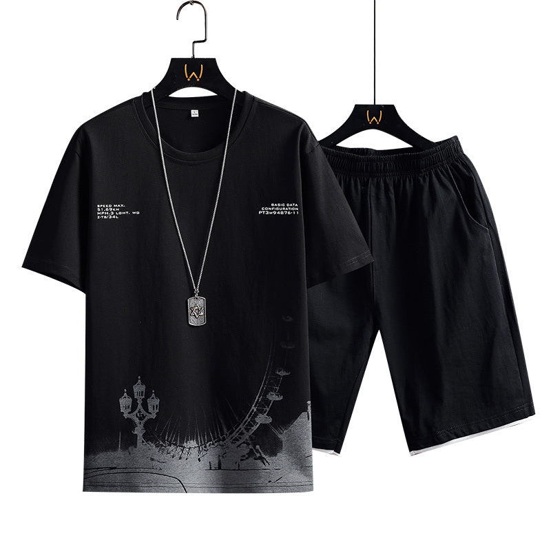 New Cotton Men's Casual Sports Loose Shorts Round Neck T-shirt Suit Lootquake LLC