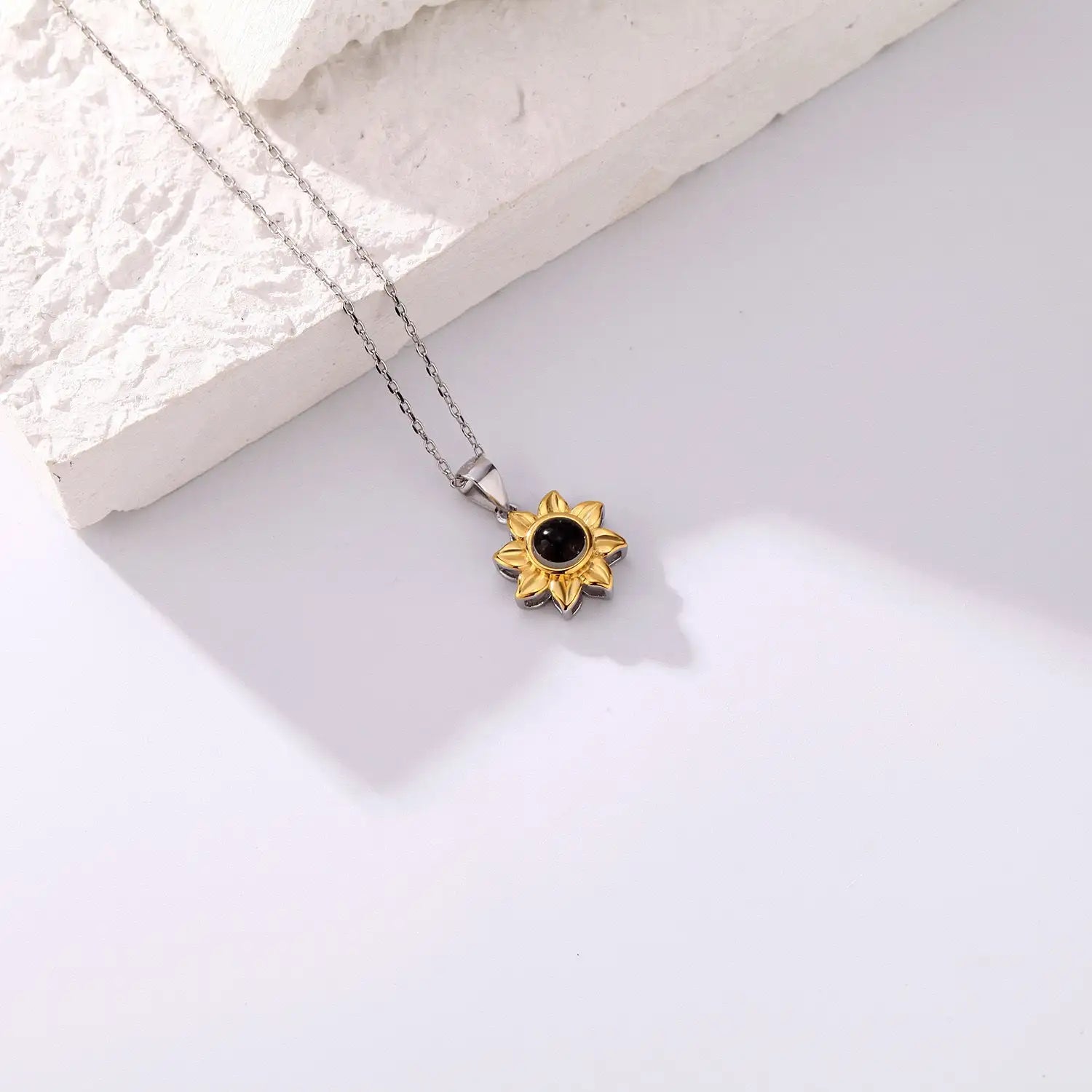 Silver Sunflower Projection Necklace for Women, S925