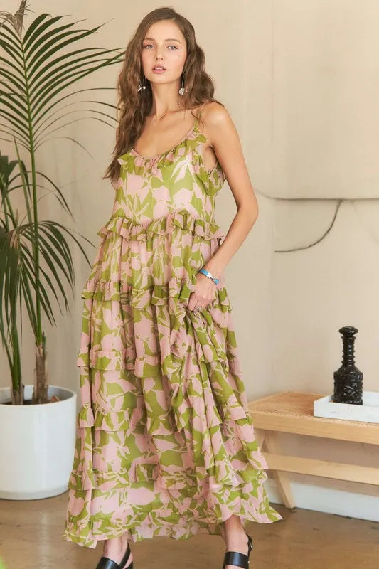 Ruffled Tiered Scoop Neck Cami Summer Dress – Flirty Ruffled Cami Dress with Scoop Neck & Tiered Details Stevvex