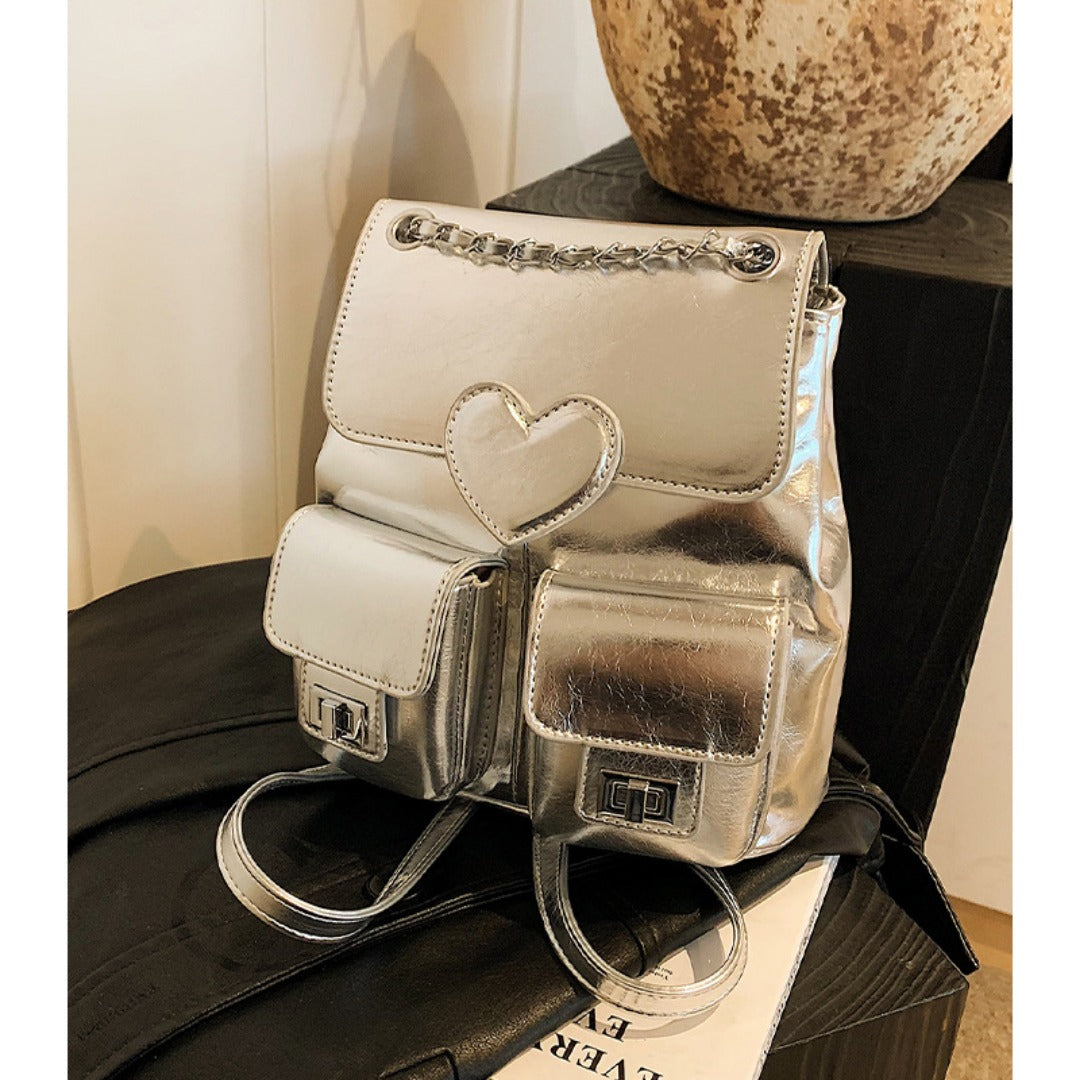 Love pattern women's backpack, versatile chain backpack, fashion travel small backpack purse women - SJB-DIAMOND ELITES