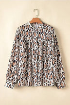 Light Leopard Print Balloon Sleeve Loose Blouse | Femstylo