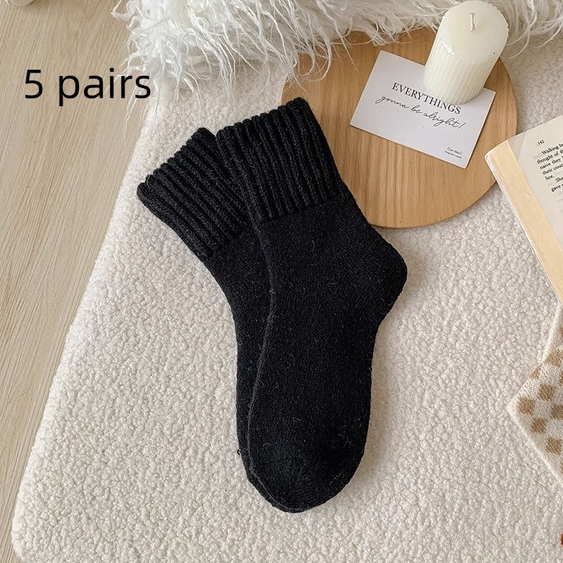 Ins Knitted Socks Winter Warm Thickened Solid Loop Socks High Ribbed Sweat-absorbent Floor Sock Pi-Mart