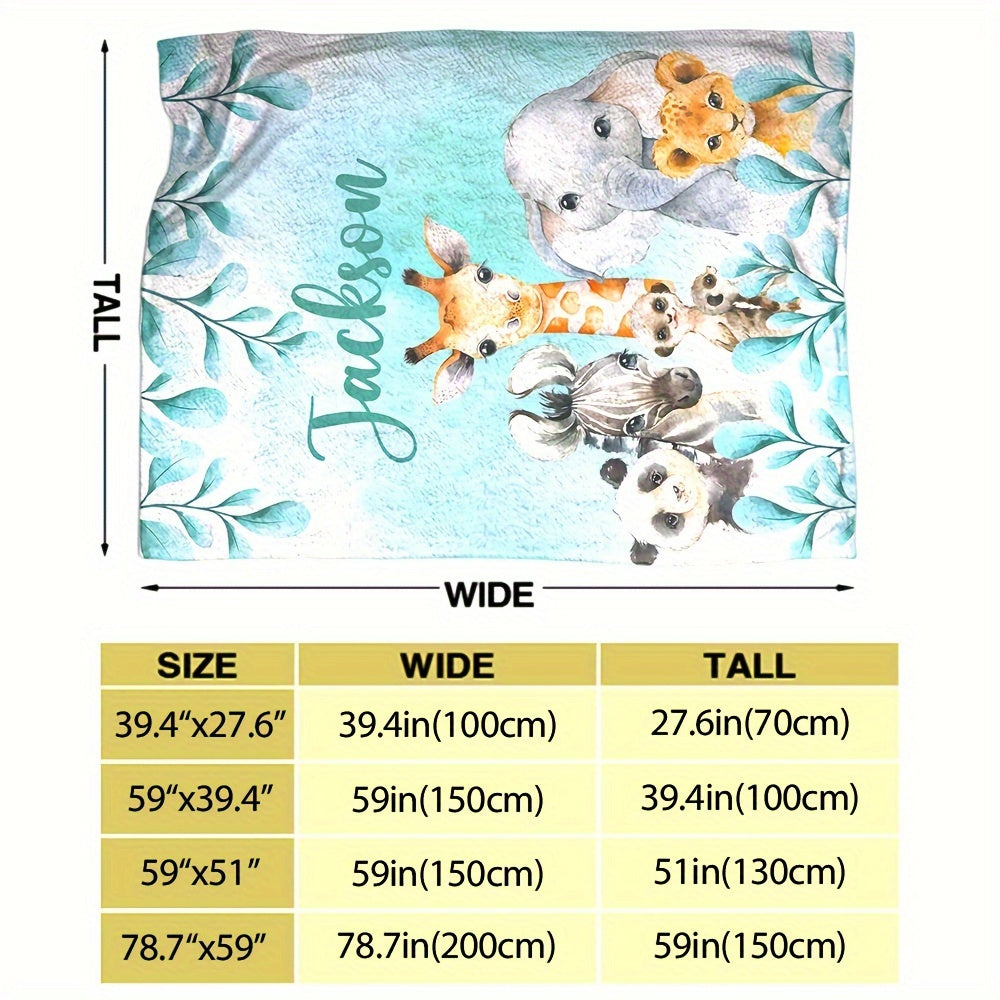 1pc Custom Flannel Blanket, Personalized Cartoon Animal Print Custom Your Name Flannel Blanket, Soft And Warm Memorable Moments Commemorative Blanket, Great Holiday Gift For Classmates, Friends, Family And Lovers, Used For Na
