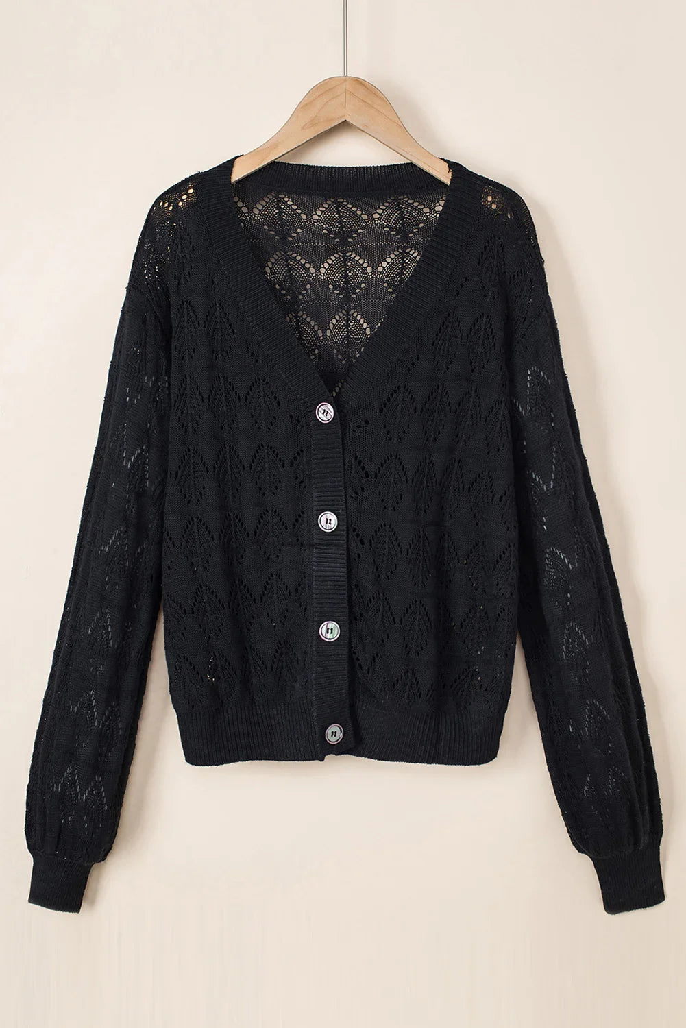 Green Lightweight Buttoned Front Crochet Cardigan