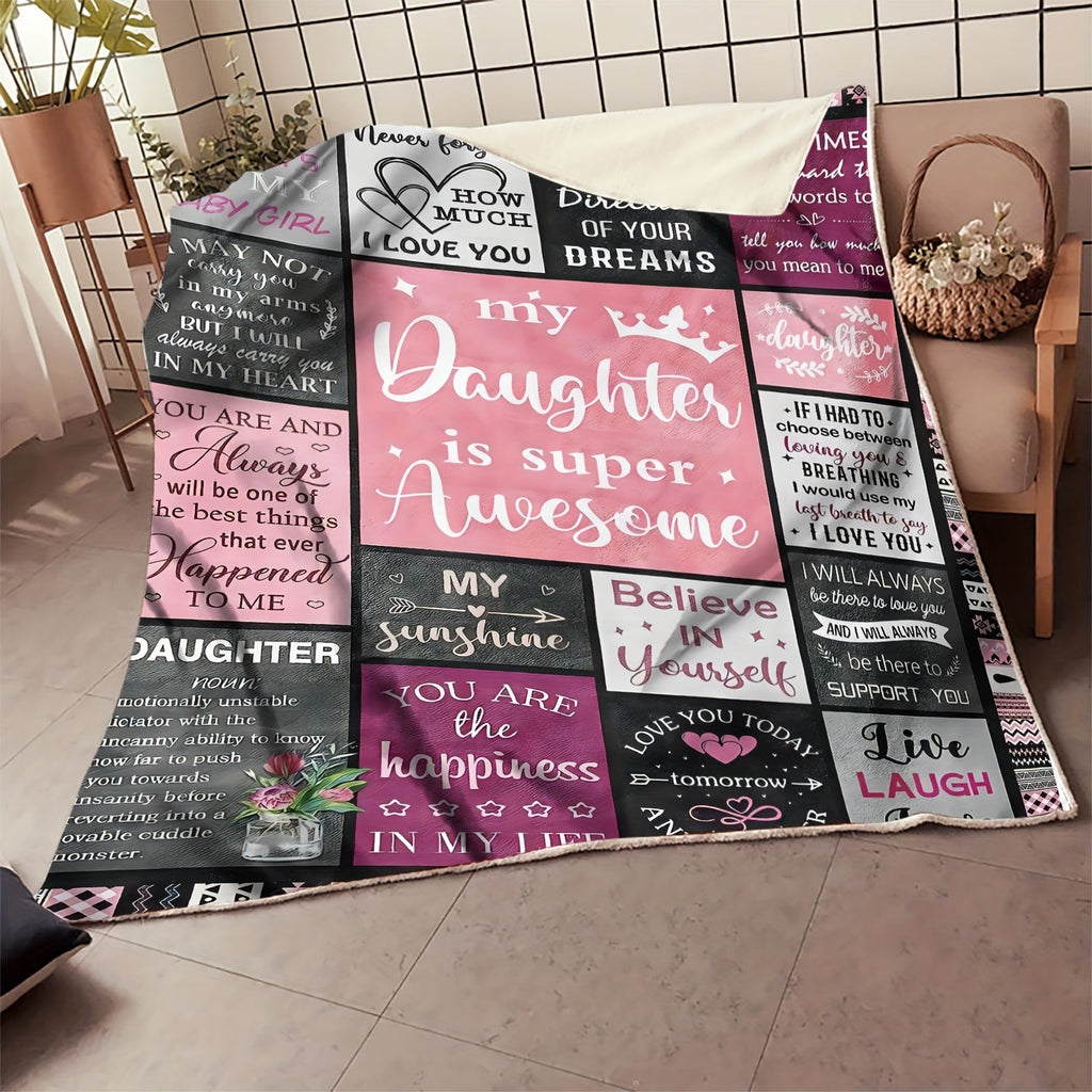 1pc Gifts Blanket For Daughter Stitching Letter Soft Blanket Flannel Blanket Warm Cozy Nap Throw Blanket For Bed Sofa Couch Lootquake LLC
