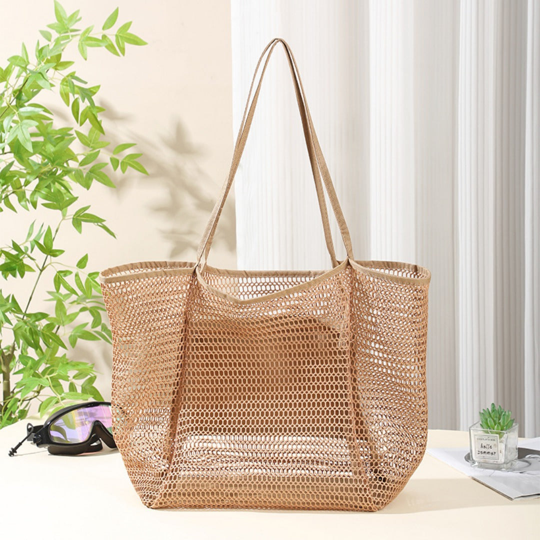 Mesh Shower Tote Bag, Portable Beach Bag, Summer Travel Large Capacity Portable Mesh Tote Bag, Foldable Wash and Makeup bag large - SJB-DIAMOND ELITES