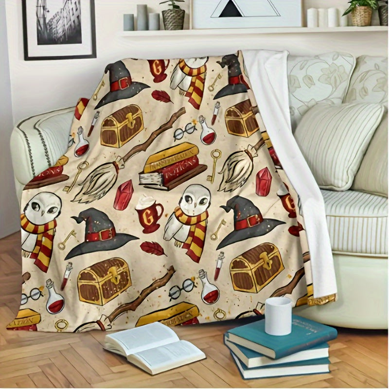 1pc Flannel Digital Printed Throw Blanket Sofa Blanket, Home Leisure Blanket, Air Conditioning Blanket, Nap Blanket, Soft And Comfortable Halloween Cute Hat Cat White Ghost Bat Pumpkin Bed Blanket Lootquake LLC