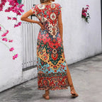 Women's Long 3D Printed U-neck Casual Dress Lootquake LLC