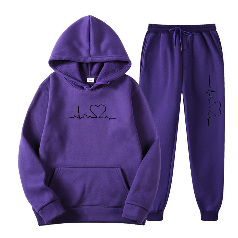 Men's And Women's Fleece-lined Sweater Suit Autumn And Winter Heart Figure Hoodie Lootquake LLC