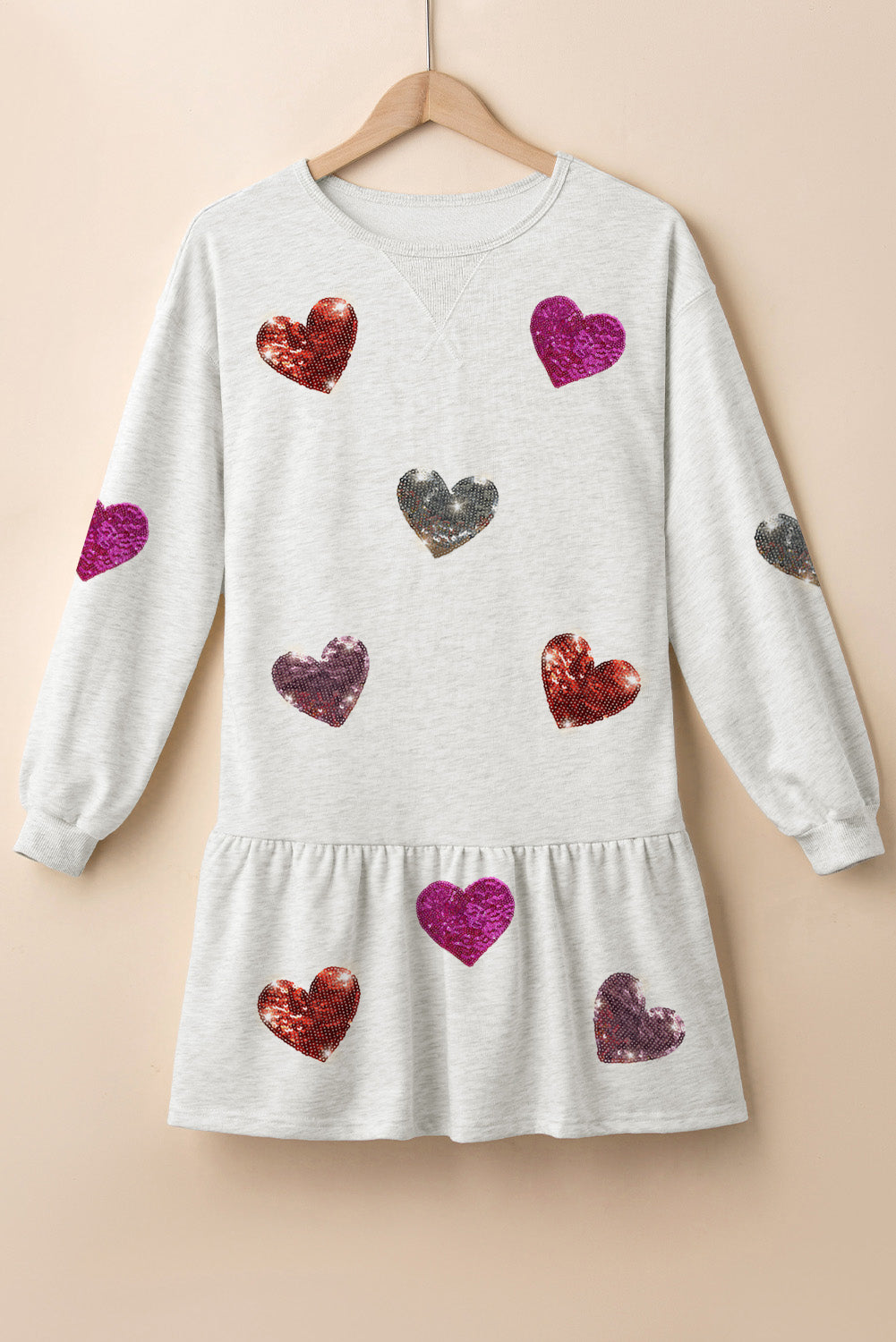 Cute Heart Round Neck Long Sleeve Mini Dress Stylish Dress for Women Girls Simple Charming Dress Stevvex