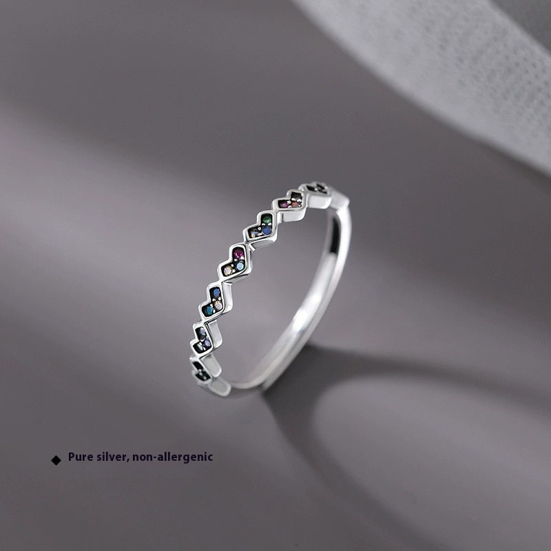 925 Loving Heart In Sterling Silver Ring Female Light Luxury High Sense Pi-Mart