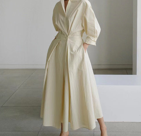 Long-sleeve Blouse Elastic Waist Swing Dress Pi-Mart
