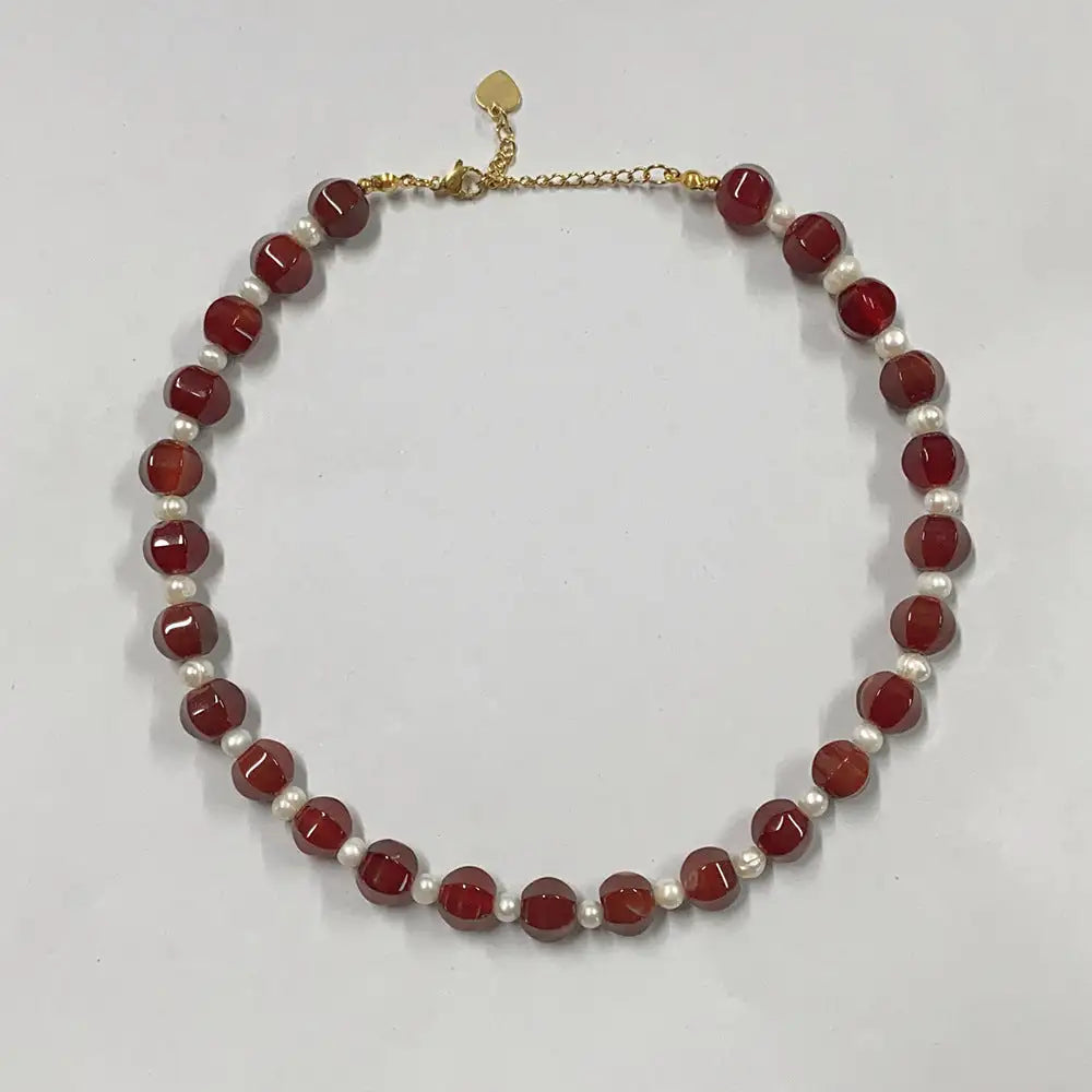 New Retro Dark Red Natural Stone Sweater Chain