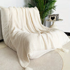 Cozy All-Season Knit Throw Blanket with Tassels - Boho-Chic Geometric Pattern in Natural Wood Color - Versatile for Sofa, Office, Bed, and Travel Lootquake LLC