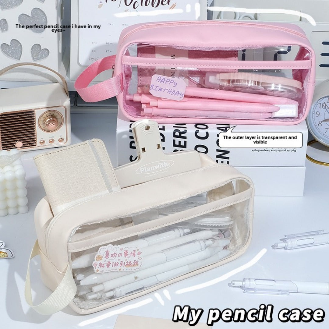 Transparent pencil case, portable tote storage bag, waterproof large-capacity stationery storage box. - SJB-DIAMOND ELITES