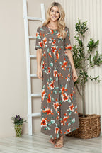 Floral Round Neck Short Sleeve Maxi Tee Dress – Casual and Comfortable Floral Maxi Dress with Relaxed Fit and Short Sleeves