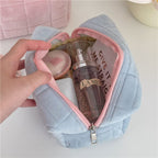 Plush Makeup Bag Checkered Cosmetic Bag Cosmetic Travel Bag Large Zipper Travel Toiletry Bag Portable Multi Functional Capacity Bag Cute Makeup Brushes Storage Bag For Women Pi-Mart