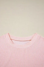 Pink Corded Colorblock Pocket Crew Neck T Shirt