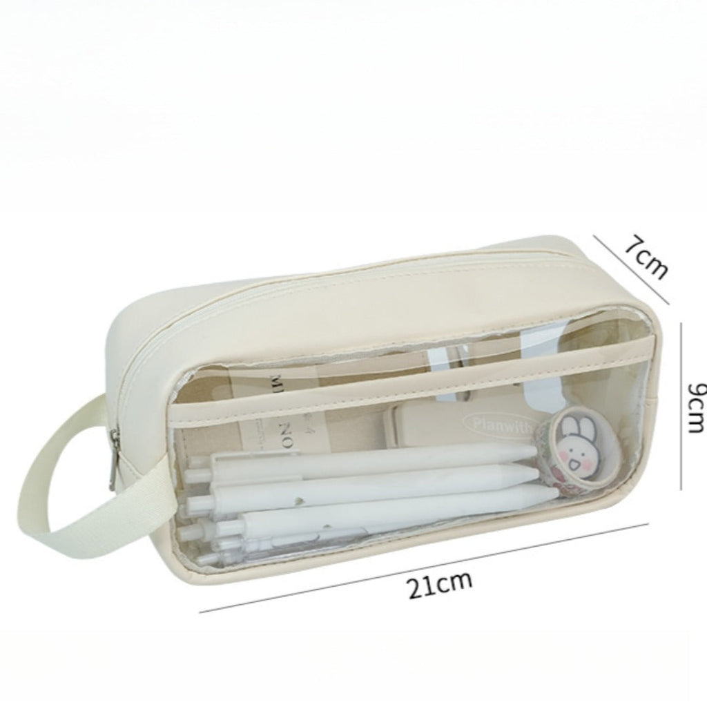 Transparent pencil case, portable tote storage bag, waterproof large-capacity stationery storage box. - SJB-DIAMOND ELITES