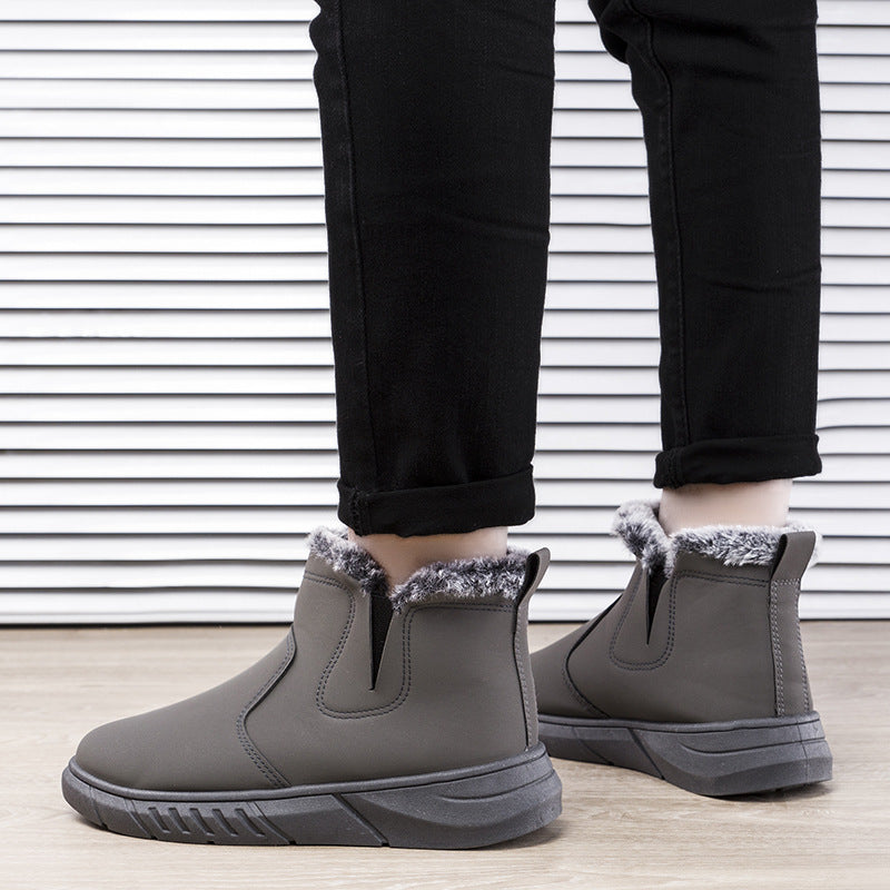 Winter Snow Boots Men V Cutout Shoes With Plush Ankle Boots Pi-Mart