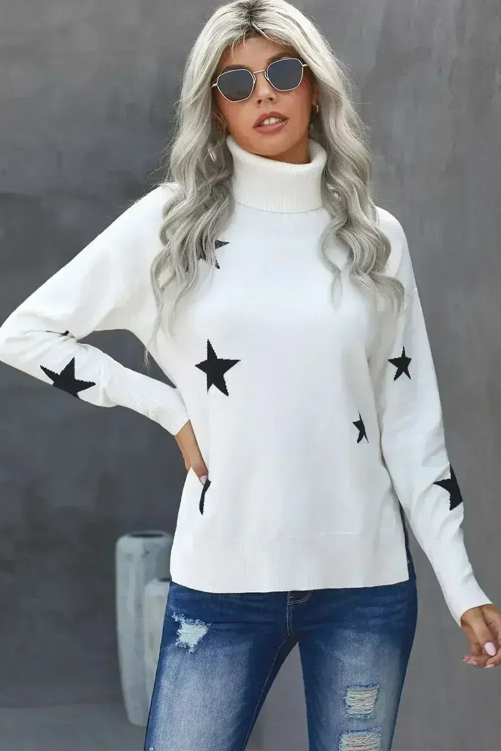 Turtleneck Star Print Sweater - SJB-DIAMOND ELITES