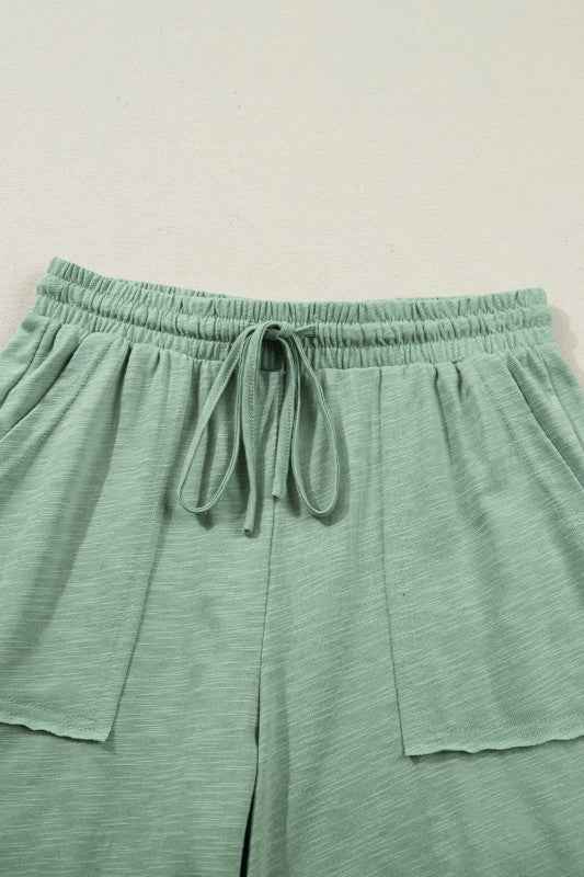 Solid Short Sleeve Tee and Drawstring Pants Set THRIXINE