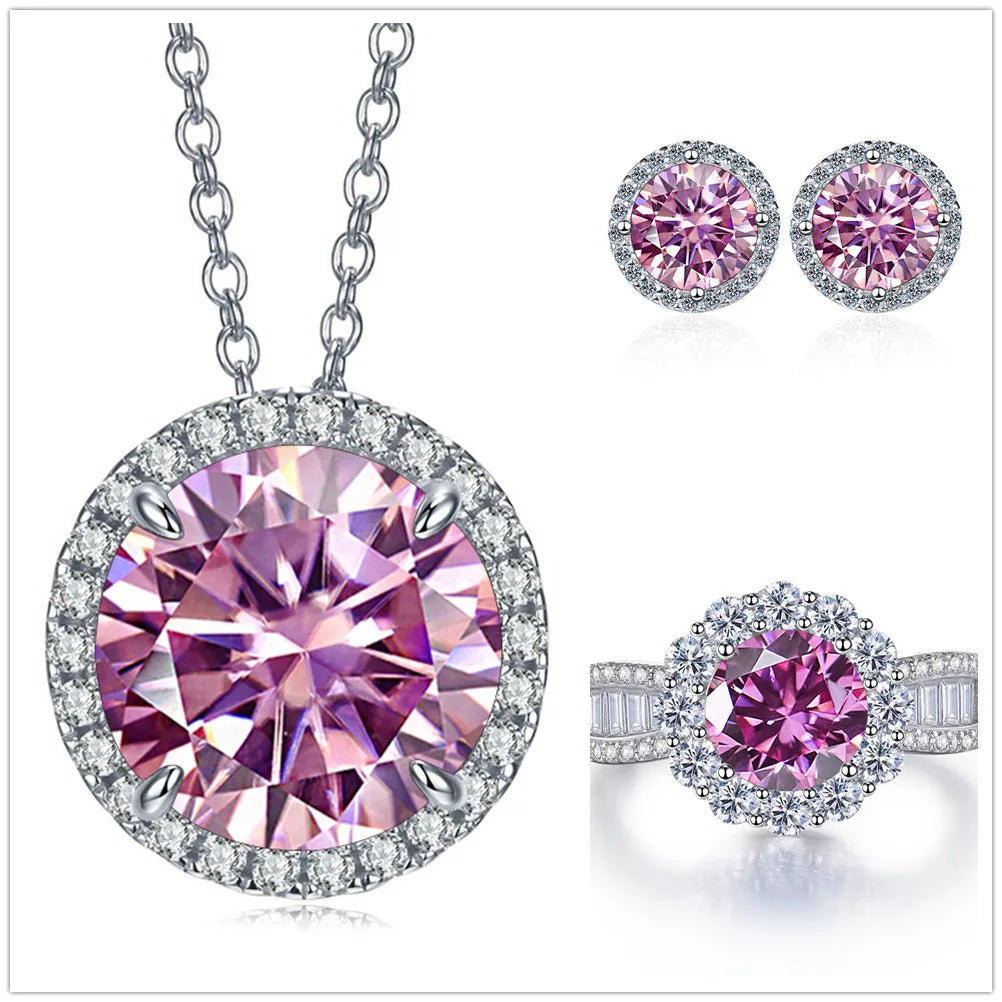 9ct Moissanite 925 Sterling Silver Ring Earrings Necklace Jewelry Set Gift BandsCo Straps