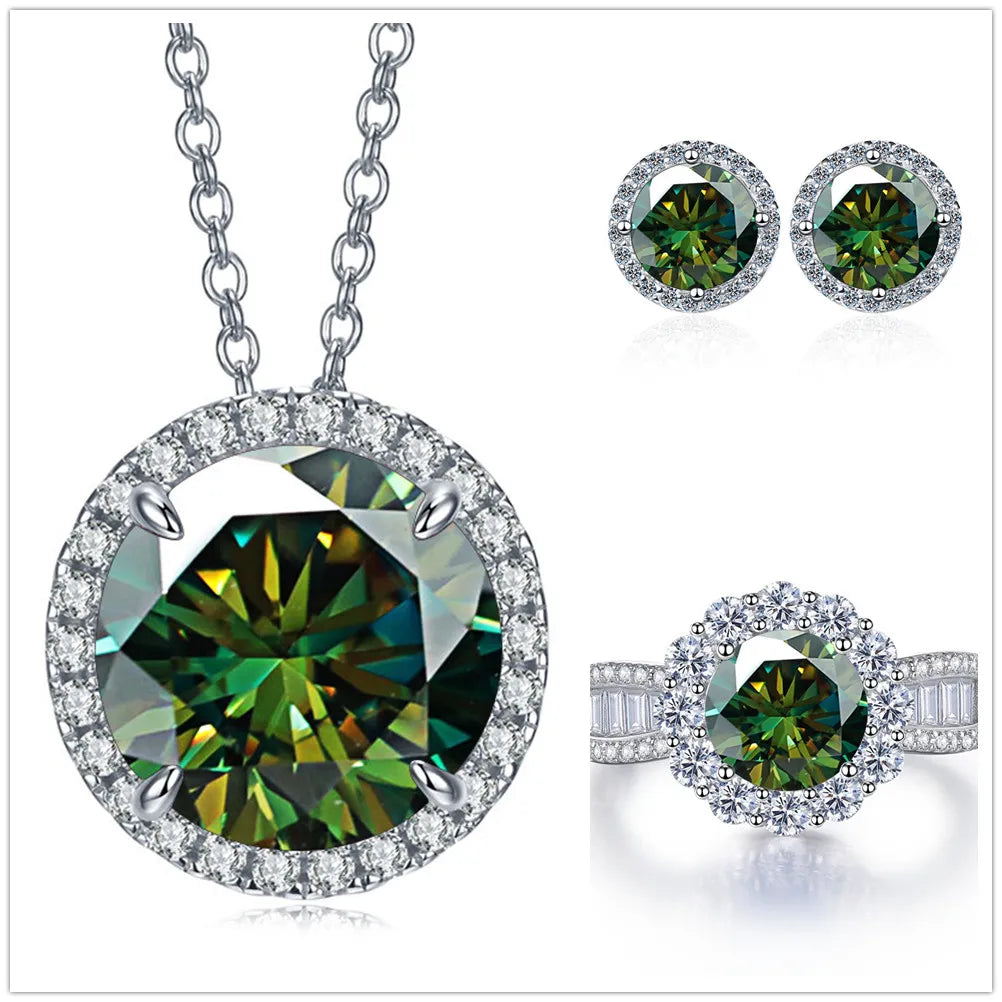 9ct Moissanite 925 Sterling Silver Ring Earrings Necklace Jewelry Set Gift BandsCo Straps