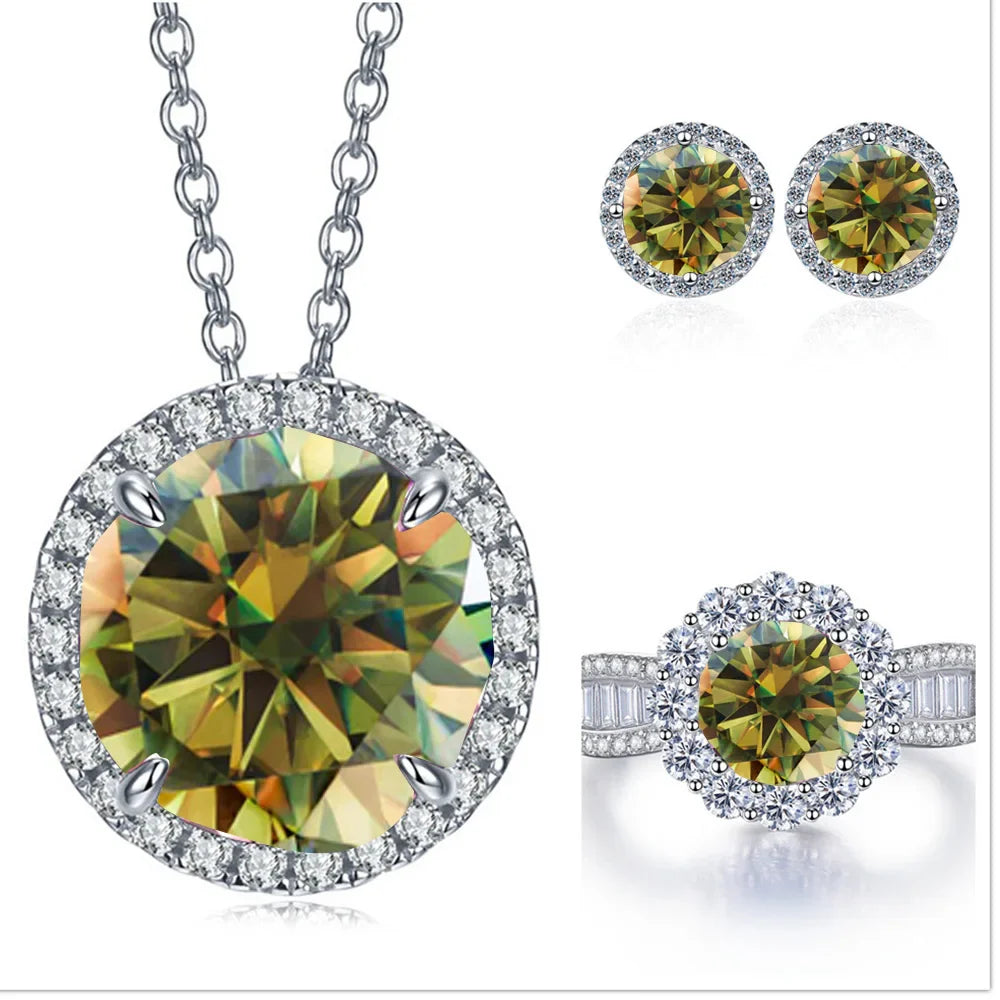 9ct Moissanite 925 Sterling Silver Ring Earrings Necklace Jewelry Set Gift BandsCo Straps