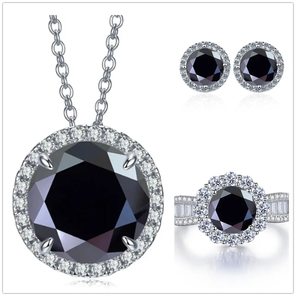9ct Moissanite 925 Sterling Silver Ring Earrings Necklace Jewelry Set Gift BandsCo Straps