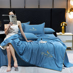 Contemporary Ice Silk Summer Quilt, Premium Cool Touch Washable Comforter, Simple Air Conditioning Blanket, Polyester Fiber Filling, Plain Weave, Machine Washable - Dream Life Design Lootquake LLC
