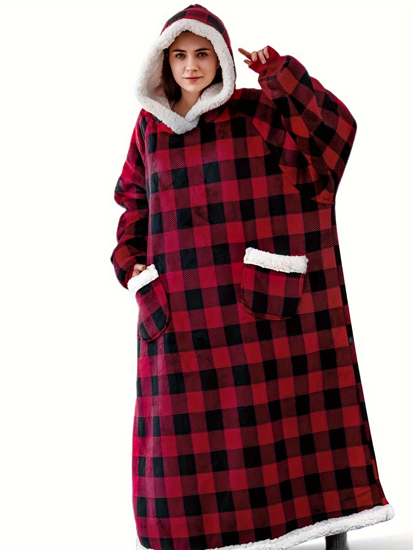 Cozy Plus Size Sherpa Fleece Robe - Ultra-Warm, Extra Long, Oversized Wearable Blanket with Pockets for Ultimate Relaxation - Soft, Thickened, and Plush for Women's Casual Loungewear Lootquake LLC