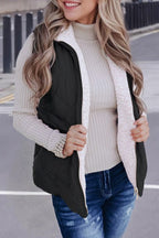 Solid Fleece Lined Quilted Vest Coat THRIXINE