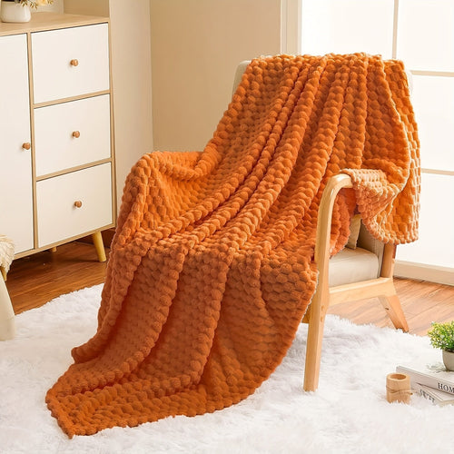1pc Super Soft 3D Jacquard Flannel Blanket - Burnt Orange Fuzzy Throw with Cozy Lightweight Design for All-Season Home Decor, Perfect for Couch, Sofa, Bed, Chair - 300GSM Warm and Fuzzy Texture for Ultimate Comfort Lootquake LLC
