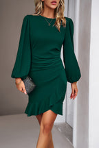 Elegant Black Ruffled Balloon Sleeve Mini Dress Luxury & Playful Statement Piece Simple Dress Stevvex