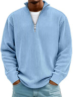 Corduroy Zipper Stand Collar Sweatshirt Fashion Warm Solid Color Long Sleeve Top Men's Casual Polo Shirt Clothing