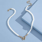 Rhinestone Butterfly Pendant Pearl Necklace Pi-Mart