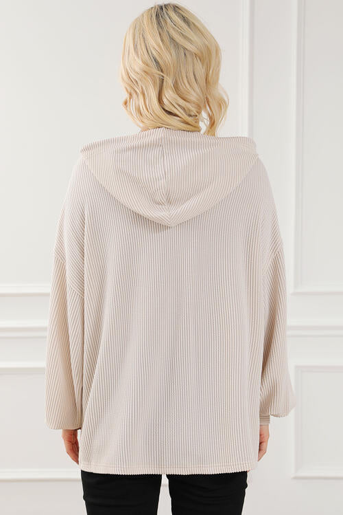 Drawstring Dropped Shoulder Hoodie Pi-Mart