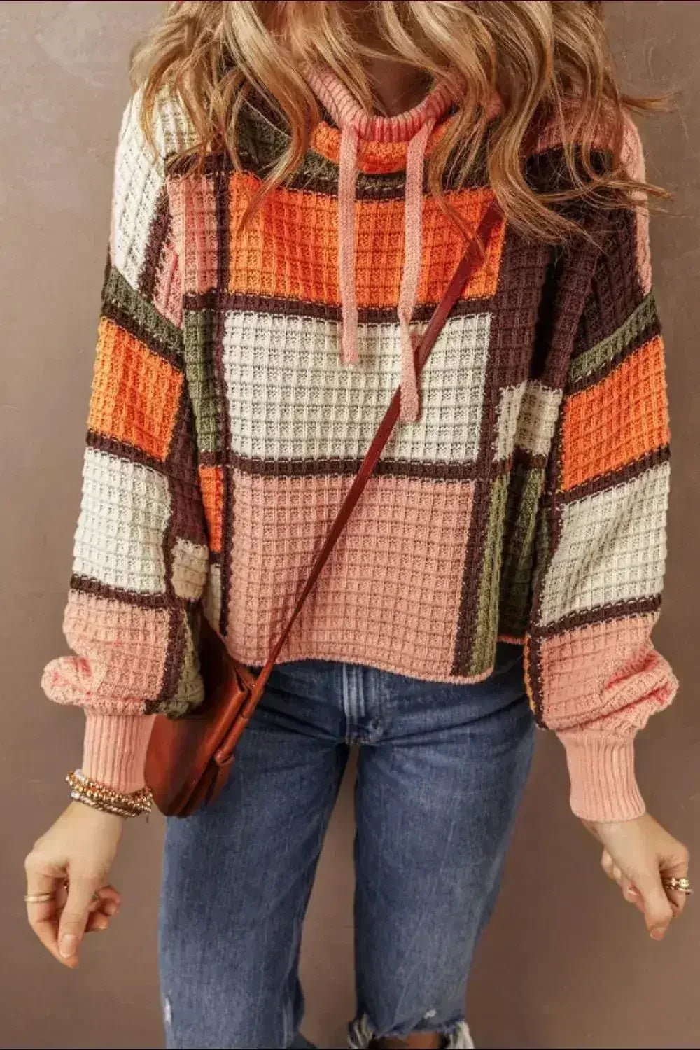 Drawstring Color Block Mock Neck Sweater - SJB-DIAMOND ELITES