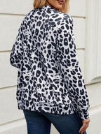 Modern Full Size Leopard Black White Collared Neck Zip Up Jacket  Stylish & Comfortable Everyday Wear