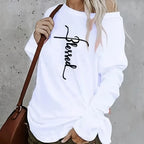 Ladies Off Shoulder Autumn Winter Letter Printed Casual White Long Sleeved T-shirt Top - SJB-DIAMOND ELITES