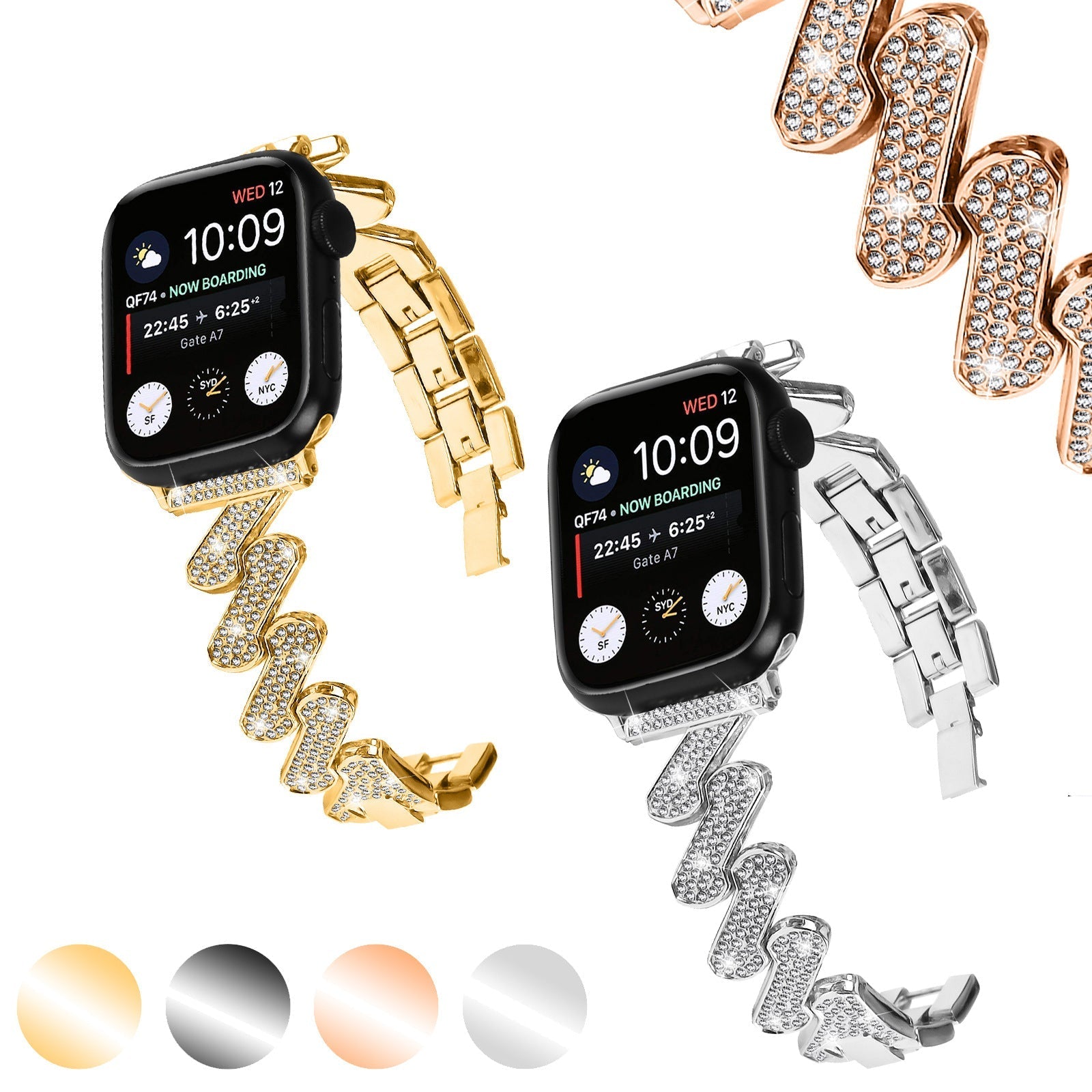 7-word Diamond Alloy Metal Classic Style Watch Band Pi-Mart