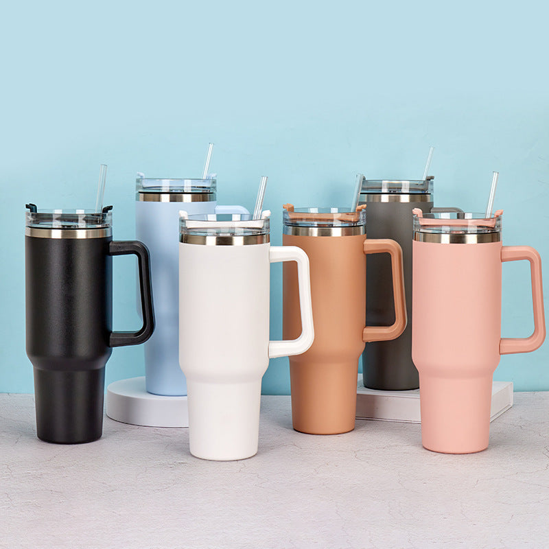 40oz Straw Coffee Insulation Cup With Handle Portable Car Stainless Steel Water Bottle LargeCapacity Travel BPA Free Thermal Mug Pi-Mart